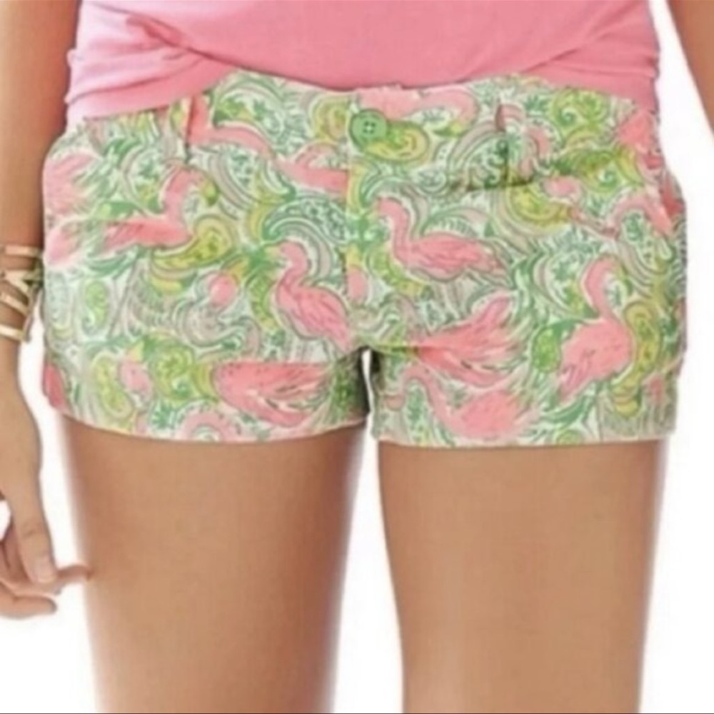 Lilly Pulitzer Callahan Short Hot Wings Pink Flamingos Resort White 100% Cotton